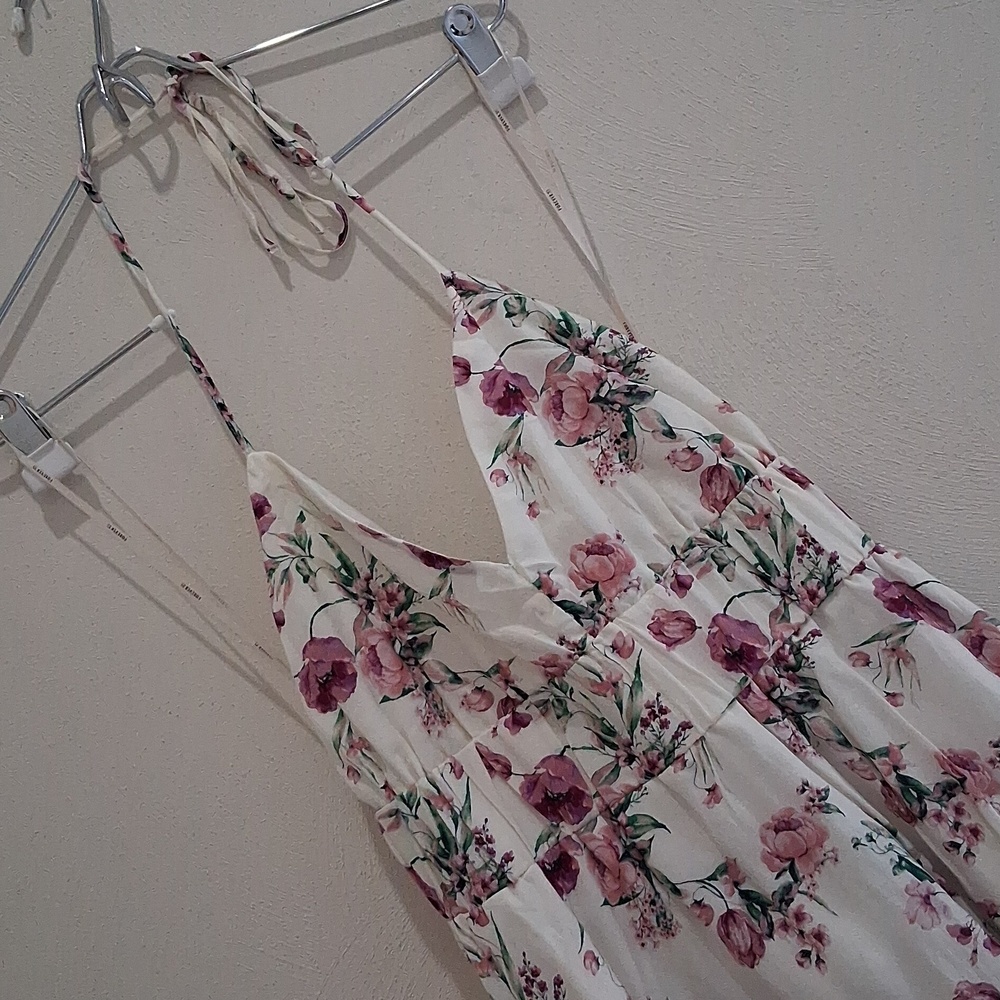 Forever 21 White Floral Dress with Pink Roses